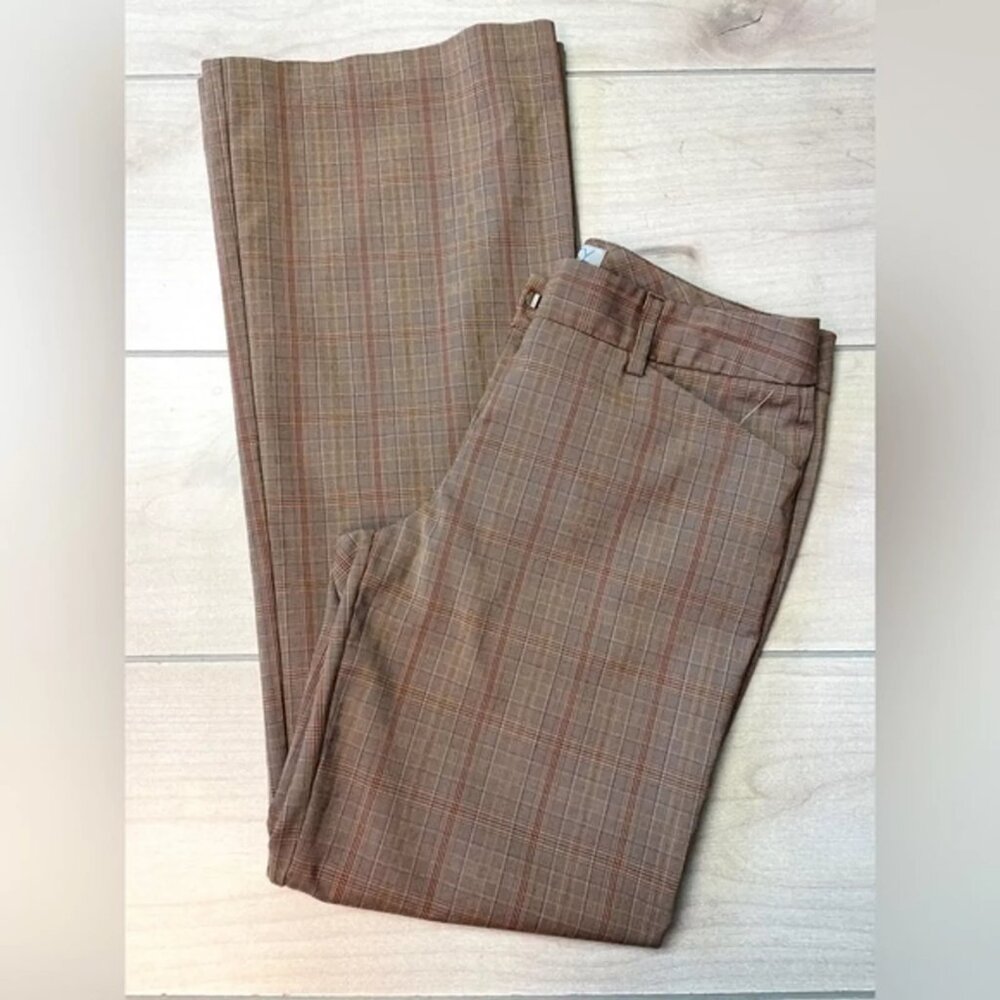 Star‎ City Y2K Miranda Size 5 Retro 70’s Brown Orange Plaid Flare Dress Pants